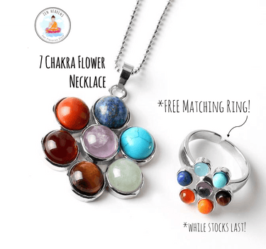 7 Chakra Natural Stone Flower Pendant Necklace ** With FREE Matching RING while stocks last!